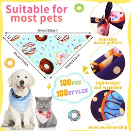 Huhumy 100 Pcs Donut Dog Bandanas Bulk Pet Bandanas Dog Bandanas Bibs Triangle Dog Scarf Colorful Pet Dog Bandanas for Medium Large Dog Groomers Birthday Gifts Supplies Summer Costume Decoration