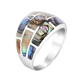 AeraVida Stunning Ocean Colors Brick Pattern of Abalone Shell Rectangle Inlays in Sterling Silver Wide Unisex Ring Size 10 for Everyday Fashion with a Modern Beach Vibe