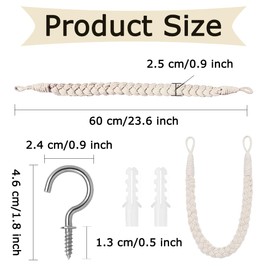 2 Pcs Curtain Tiebacks - Decorative Window Drape Tie Curtain Swag Holder Strap - Woven Rope Curtain Holdbacks Weave Side Rope Metal Hook - for Home Bedroom Office Kitchen(Beige)