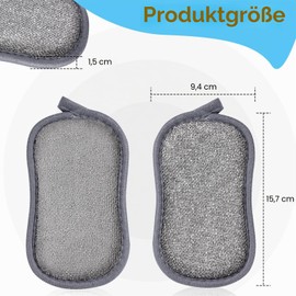 APXEL Pack of 6 Washing Up Sponge, Large Kitchen Sponge with Microfibre, 15 x 9 x 2 cm, Thorough Cleaning, Double-Sided Cleaning Sponge, Washable Scourer for Dishes, Kitchen, Bathroom, Glass (Grey)