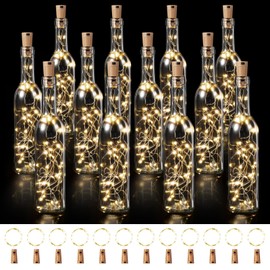 Rtteri 24 Pcs Wine Bottle Lights with Cork, Empty Wine Bottles and 9.84 ft 30 LED Waterproof Battery Operated Cork Lights for Christmas Party Decorations(10 x 2.4 Inch,Warm White)