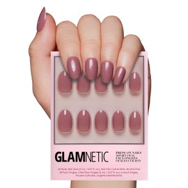 Glamnetic Press On Nails - Fall Mauve | Opaque Muted Blush Mauve Short Oval False Nails, Reusable Stick On Fake Nails with Glue | Salon Quality | 15 Sizes - 30 Nail Kit