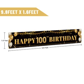 Letrero grande para decoración de 100 cumpleaños, color negro y dorado, para decoración de fiesta de 100 cumpleaños (10 x 1 pies)