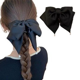 Hair Clip, Ribbon Clip, Hair Clip, Large Ribbon, Stylish, Firmly Curled, Hair Accessory, Hair Claw, Black, Adult, Korean, Cute, Ribbon, Hair Ornament, Lightweight, Strong, Simplified, Everyday Use