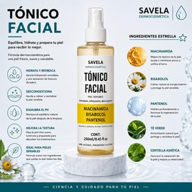 Tónico Facial Sensible, Niacinamida, Bisabolol y Pantenol 250ml, Hidratante.