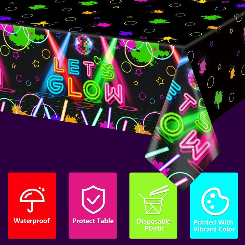 APUXXJUPA 4 Pack Glow in the Dark Tablecloths, Neon Table