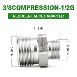 TAISHER 2PCS 304 Stainless Steel Reducer Faucet Adapter 1/2" G Thread (BSP) × 3/8" Compression Pipe Fitting for RV kitchen bathroom faucet supply line adapter with rubber gasket