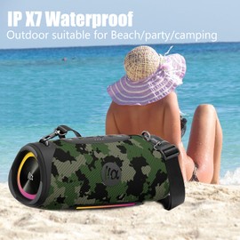 TAZATA Portable Bluetooth Speaker 80W RMS,120W Peak Loud Subwoofer Wireless Stereo with HD Sound,8H Playtime IPX7 Waterproof for Party cmaping Beach (CAMO-80W RMS/120W Peak)