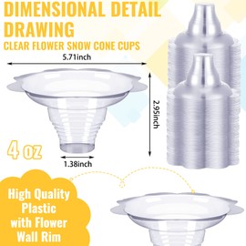 4 oz Flower Snow Cone Cups with Straws, Reusable Snow Cone Cups Shaved Ice Bowls with Snow Cone Straws Snack Cups Snow Cone Cups for Summer Holiday Beach Party Birthday Wedding Food Service (50 Set)