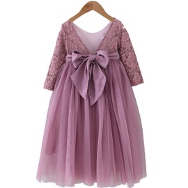Cutiego Flower Girl Dress Rustic Flower Girl Dress (4T, Bow-Knot Mauve)