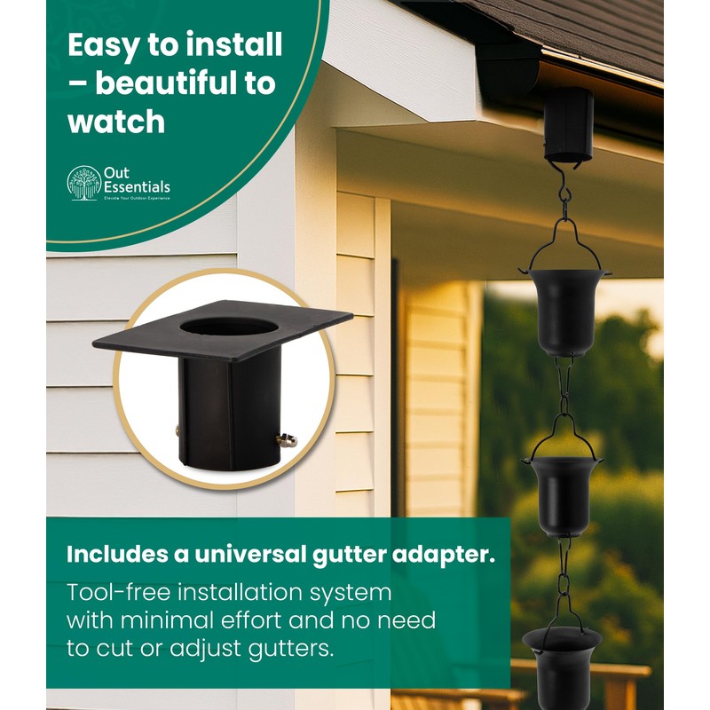 OUT ESSENTIALS Black Rain Chain for Gutters for Heavy Rain