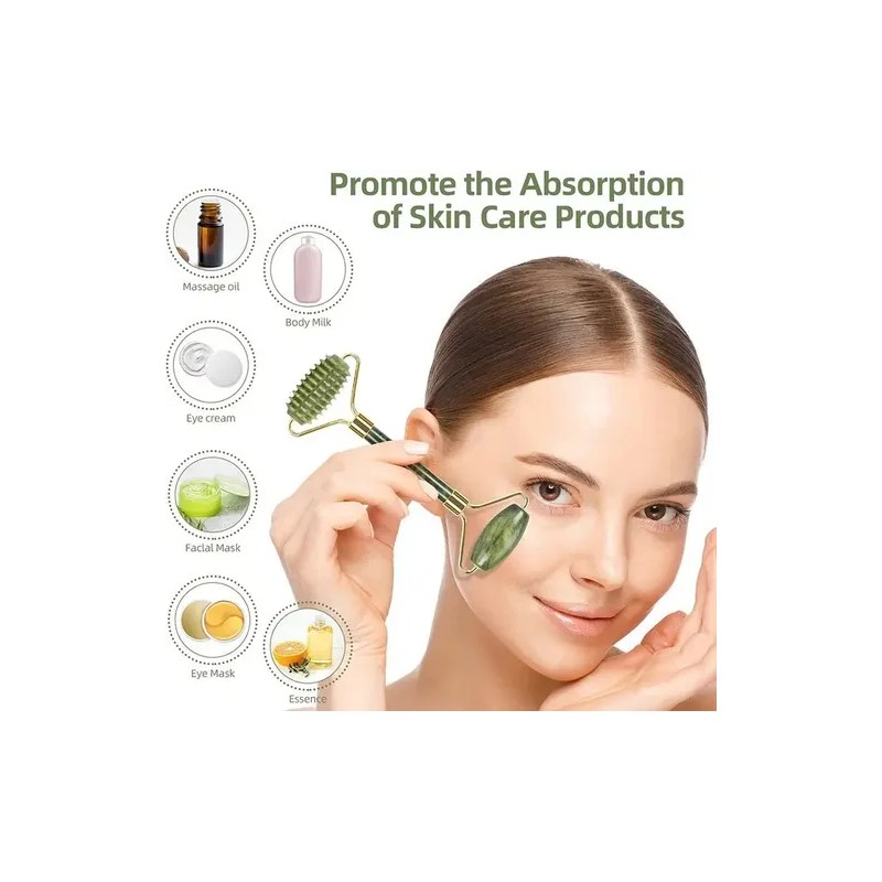 Rodillo De Masaje Facial De Jade Gua Sha Rejuvenece Kit