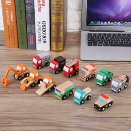 Car Toys, 12-pc Set, Multiple Types of Vehicles, Wooden Toy Car, Learning Education, Improve Imagination and Focus, Colorful, Learn Colors, Run on Wheels, Cute Design, Shockproof, Smooth Edge Processing
