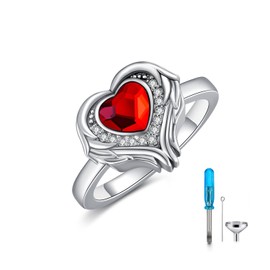 Sterling Silver Angel Wings Cremation Ring Holds Loved Ones Ashes, Heart Urn Ring for Ashes for Women, Memorial Keepsake Ring, Size 7
