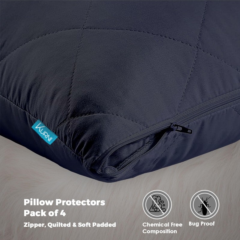 Pillow Protectors 4 Pack Cover Black, Anti Allergy Zipped Pillows