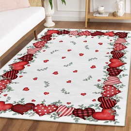 Artoid Mode Eucalyptus Hearts Valentine's Day Area Rug, Anniversary Home Decor Low-Profile Washable Area Rugs for Entryway Bedroom Living Room Laundry Room Indoor 5x7 Feet