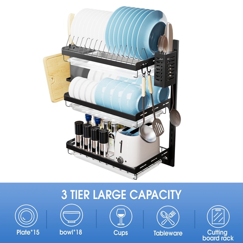 Virgorack 3 Tier Large Wall Mounted Dish Drainer, Stainless Steel