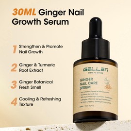 Gellen 30ml Ginger Nail Growth Serum for Nail Strengthener and Growth, Nail Repair Treatment for Weak Brittle Splitting Damaged Nails, Hydrated & Nourished Nail Care Solution