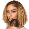 XNJ Honey Blonde Curly Bob Lace Front Wig 13X4 T527