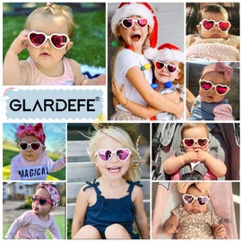 GLARDEFE Polarized Baby Heart Sunglasses with Strap - Unbreakable Flexible Infant Sunglasses for Newborn Toddler Girls Age 0-24 Months (Matte Black/Grey)