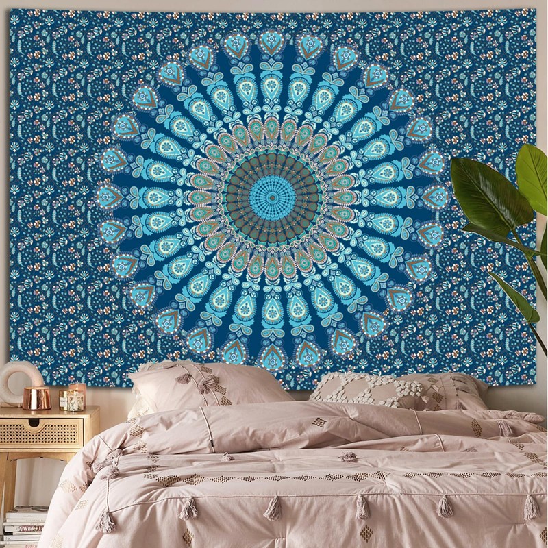 Miytal Indian Mandala Floral Tapestry, Hippie Bohemian Peacock Handmade Psychedelic