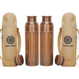 Copper Water Bottle with Ayurvedic Benefits Leakproof Large Handmade Travel Gym Office Hiking Outdoor Yoga 2 Pack