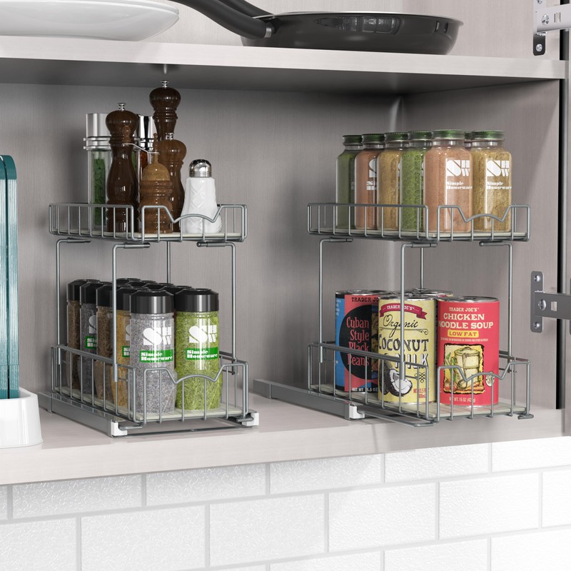 Simple Houseware 2-Tier Spice Rack Slide Out Wire Basket Drawer