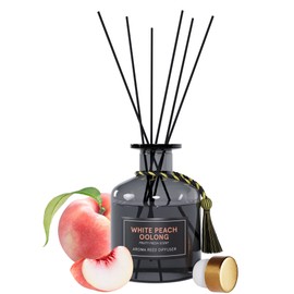Reed Diffuser - White Peach Oolong Scent - Constant Aromatherapy Oil Fragrance Diffuser in Elegant Glass Bottle - Reed Diffusers for Home & Office, Shelf Decor, Room Scent, Scented Bathroom Diffuser