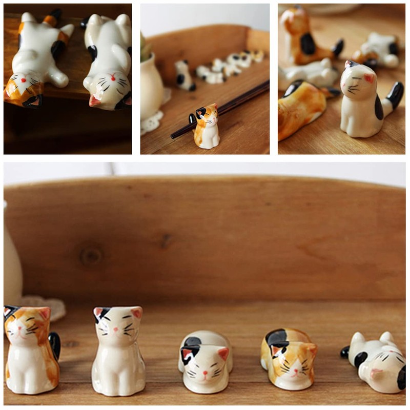 MIUFA Ceramic Cute Cat Chopsticks Rest Dinner Spoon Stand Knife