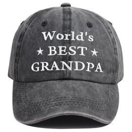 World’s Best Grandpa Hat, Distressed Cotton Adjustable Grandfather Baseball Cap Gifts for Men Dad, Embroidered Black, One Size