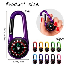 Pack of 10 Children's Compass Keyrings with Mini Carabiner, Colourful Mini Compass for Outdoor Camping and Hiking, Give Aways Children's Birthday Party