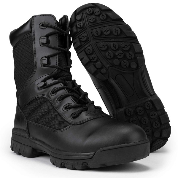 RYNO GEAR 8" Men's Black Tactical Combat Boots with CoolMax Lining (8.0, 9)
