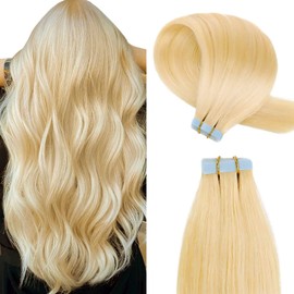 YILITE Tape Extensions Real Hair Bleached Blonde Silky Straight Seamless Skin Weft Tape Real Hair Extensions 16 Inches 40 g 20 Pieces Tape in Remy Hair Extensions (40.64 cm #613 Bleach Blonde)