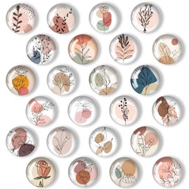 YayaCat 24Pcs 1.2in Round Crystal Glass Refrigerator Magnets,Line Drawing Flower Magnets for Fridge and Locker,Cute Decorative Whiteboard Blackboard Magnets for Office and Kitchen (Plant Line Drawing)