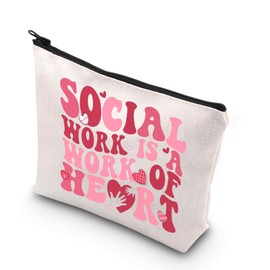 TSOTMO Social Worker Valentine Gift Social Work Is A Work Of Heart Makeup Bag Social Work Teacher Gift (Of Heart bag)