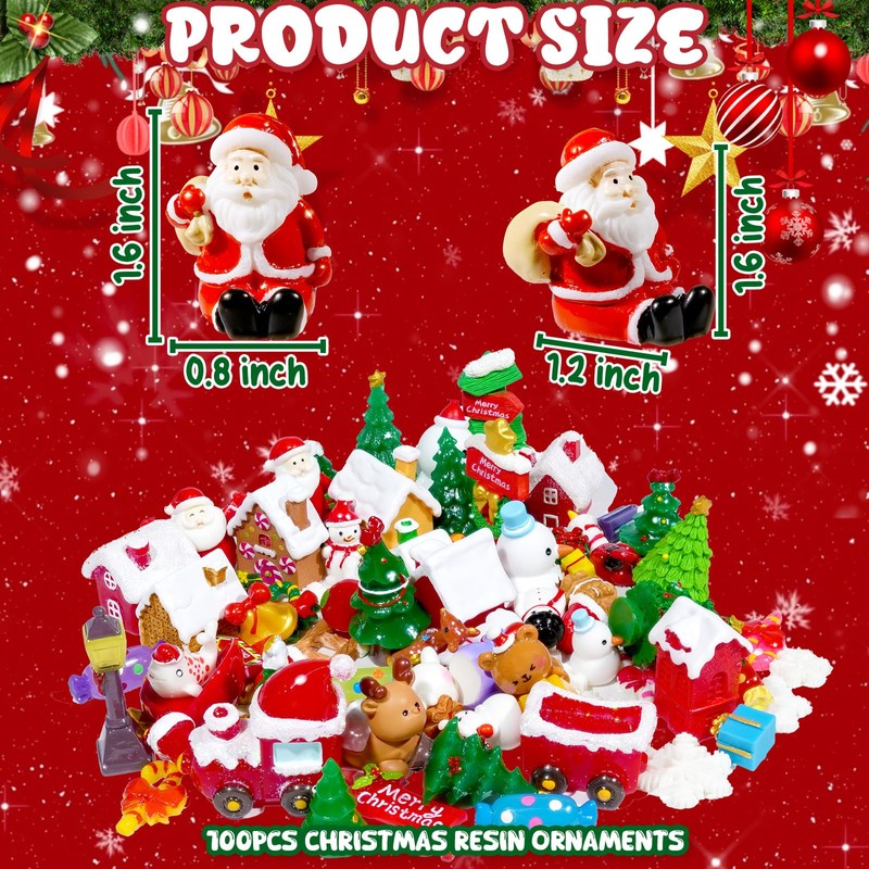 Bbiamsleep 100 Pcs Mini Christmas Figurines Miniature Christmas Figurines