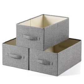 tulinstiraga Linen Folding Storage Bins, 3 Pack Large Storage Baskets, Washable, Clothing Storage Bins with Handle, Closet Organizer for Storage Sweater,Sheets(dark grey, 18?"x11" x8?")