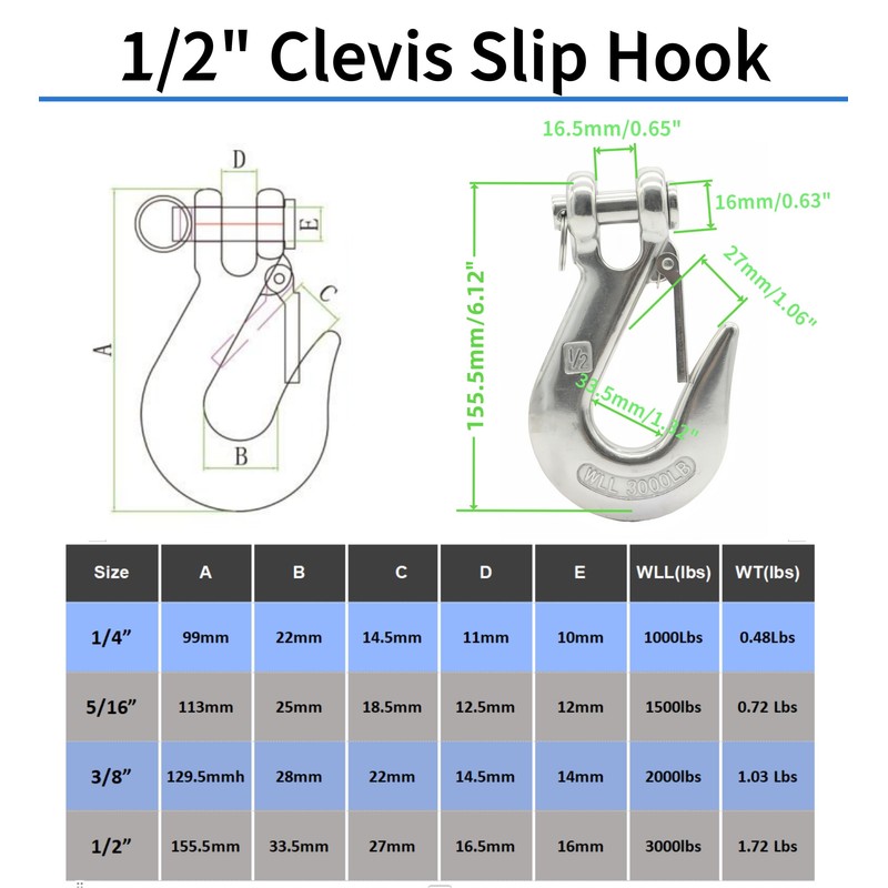 MAMDAFAON 1/2 Inch Safety Chain Hook with Latch,Heavy Duty Clevis