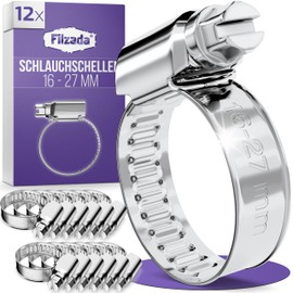 Filzada® 12 x Hose Clamps Stainless Steel 16-27 mm – Stainless Steel Hose Clamps – Stainless Steel – Stainless Steel Screw Clamp – Hose Clamp Set – Hose Clamp Set