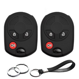 INFIPAR 2pcs Compatible with Ford Escape Edge Fusion Mustang Expedition Transit Connect Explorer F-150 F-250 F-350 Super Duty Lincoln Mercury Black Key Fob Cover Case Key Chain Protector Remote Holder