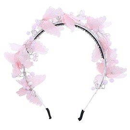 Motique Accessories Elegant Wedding Bead and Crystal Chiffon Butterfly Headband-Pink