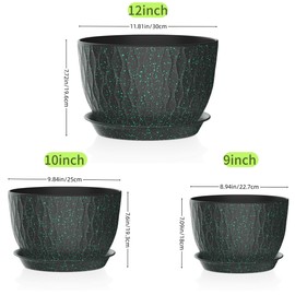 SQKH 12/10/9 Inch Plant Pots, 3 Pack Large Flower Pots for Indoor and Outdoor Plants with Water Ripples, Large Plastic Flower Pots with Drainage Holes and Tray for Garden Indoor Plants