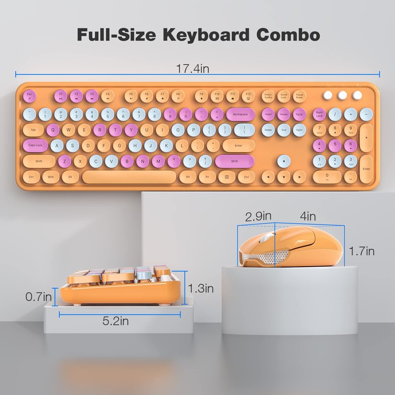 MOFII Wireless Keyboard and Mouse Combo, Retro Keyboard with Round