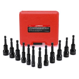 CASOMAN 12 Pieces 1/4" Magnetic Hex Nut Driver Set, 1/4" to 9/16", 8 to 10mm, Impact Ready Magnetic Nut Driver Bit Set, SAE&Metric