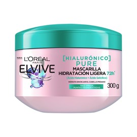 L'Oréal Paris Elvive Mascarilla Hialurónico Pure Hidratacion ligera 72H* con Ácido Hialuronico y Ácido Salicílico para Raiz Grasa Puntas Deshidratadas, 300gr