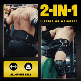 2-in-1 Weightlifting Belt & Dip Belt with 41 IN Steel Chain, Double-Layer Design, Powerlifting Gym Belt for Pull Up, Squat, Deadlifts & Added Weight Training, Unisex for Men & Women(Medium)