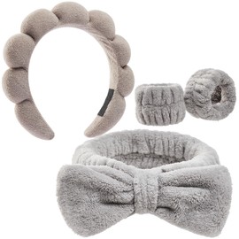 Headbands for Women - Spa Headband and Wristband Set - Headband for Washing Face, Facial Mask, Makeup, Skin Care, Gifts for Women and Teen Girl Gifts Trendy Stuff (Grey, One Size)