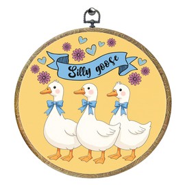 Cute Bow Goose Decor Goose Party Decorations Gooses Lover Gifts Framed Round Wall Decor Canvas Wall Art Hanging Prints Artwork for Home Dining Room Kitchen Office Decorations 10.2X10.2 Inch