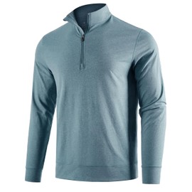 E-LIINJOYE Men's 1/4 Zip Pullover Sport Half Zip Pullover Shirts Outdoor UV Protection Fishing Hiking Long Sleeve Tops，2XL,P2 Light Blue