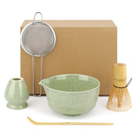 5-teiliges Matcha Set Besteht aus Matcha Besen, Matcha Bowl mit Ausgießer, Matcha Löffel, Matchabesen Ständer und Matcha Filtersieb, Professionelles Matcha Tee Set für Einsteiger und Enthusiasten